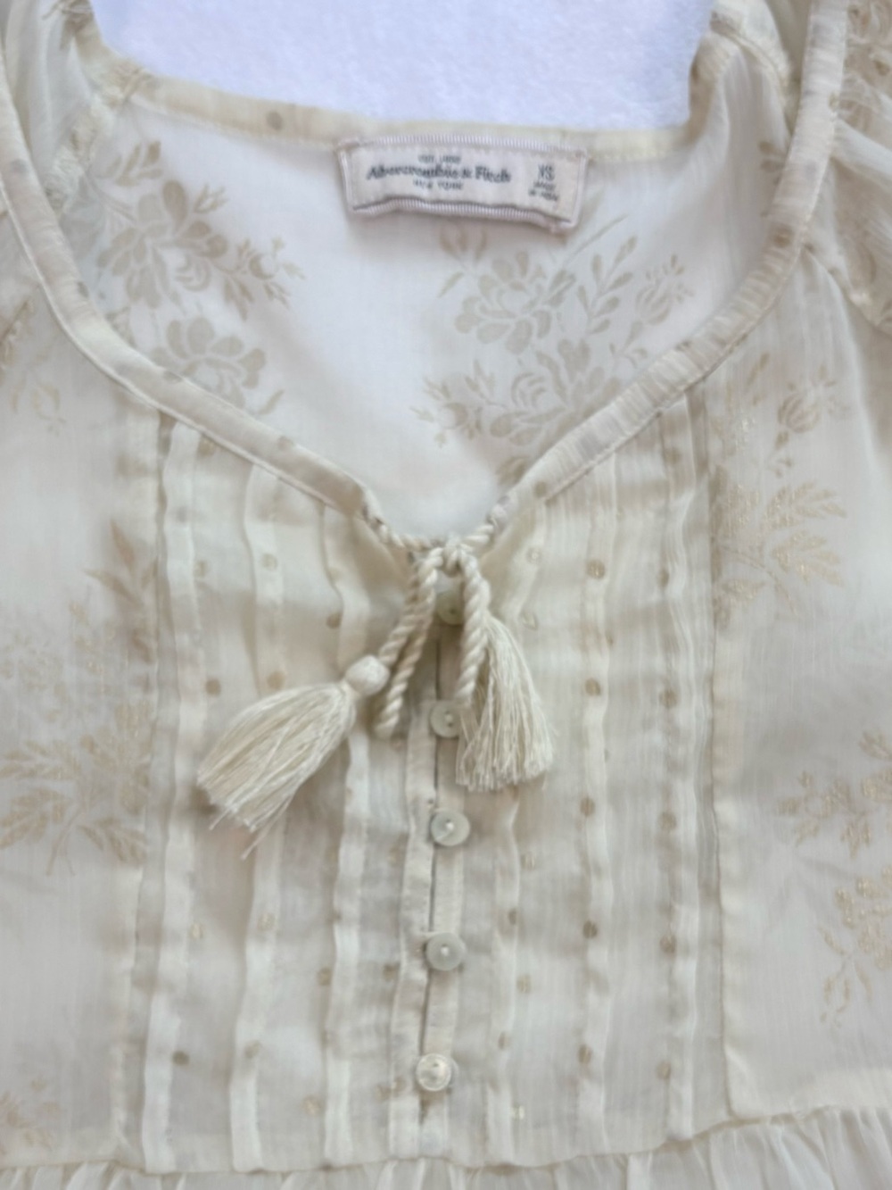 ABERCROMBIE & FITCH Ivory Sheer Babydoll Peasant Blouse Gold Metallic XS - Picture 5 of 7